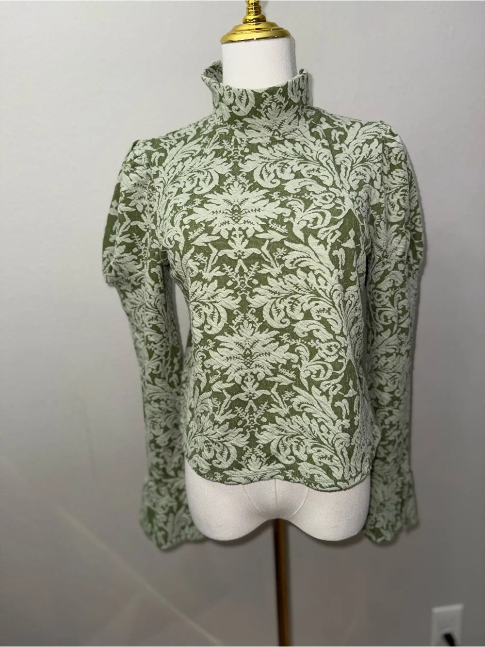 Anthropologie Puff Sleeve Turtleneck Jacquard Top Sz S